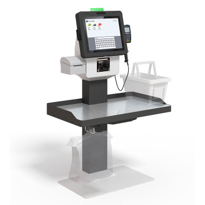 POScenter SCO-K170 Fly_V2.1 (17”, J4125, 8Gb, SSD128Gb, Врезанные весы в столешницу, 2D сканер, Светофор, З цвета, полка для ПИН-пад, полка для ККТ, стойка тумба с полками для покупок, держатель пакетов)
